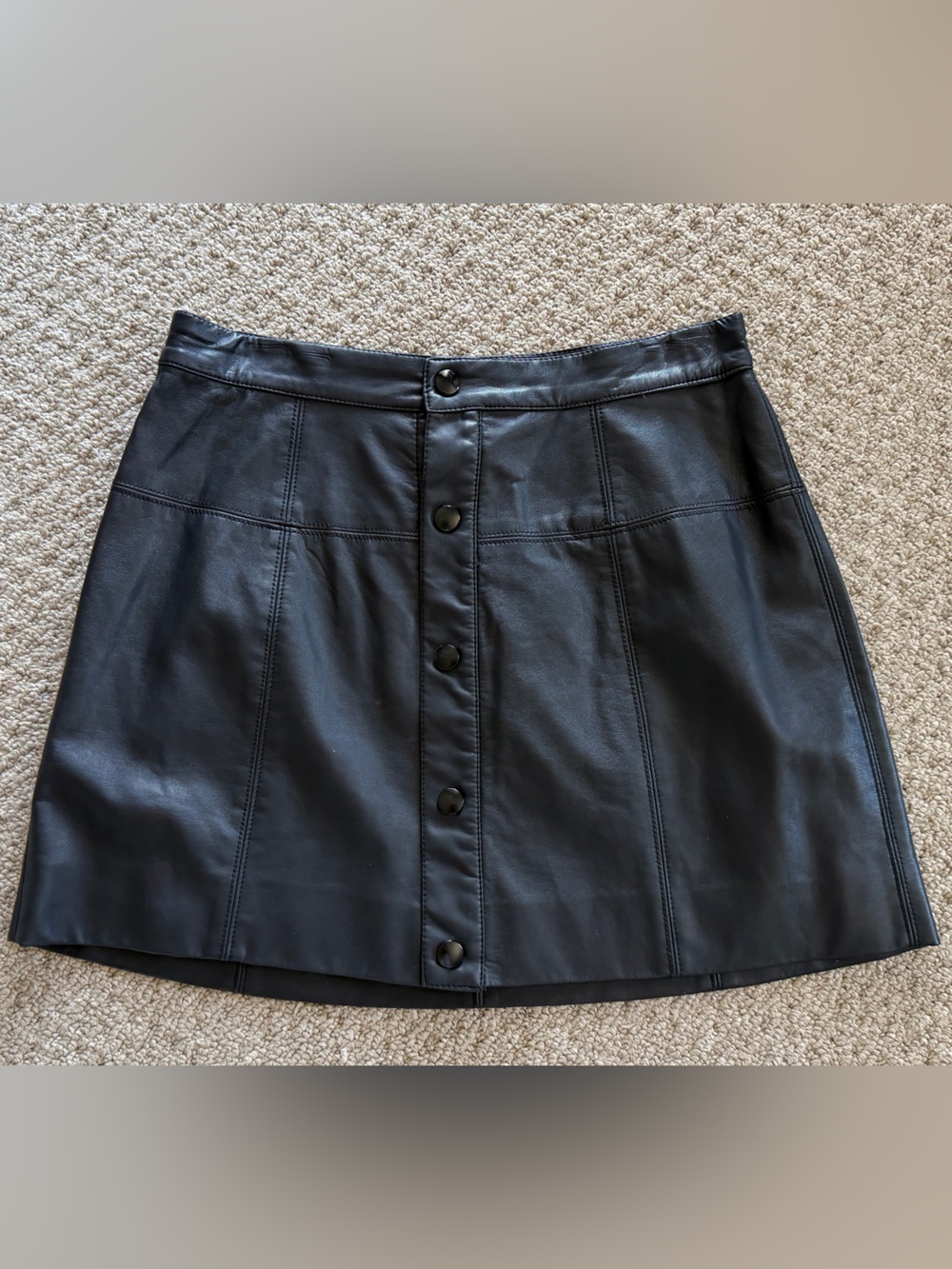 Free People Black Leather Button-Front Mini Skirt Size 8
